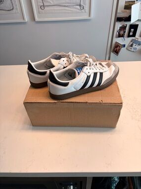 adidas White and Black Low-Top Sneakers with Gum Sole